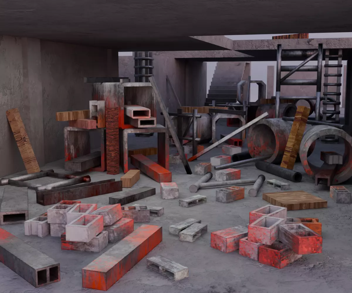 Abandoned Building Site - Environment 003 Low-poly 3D model_10