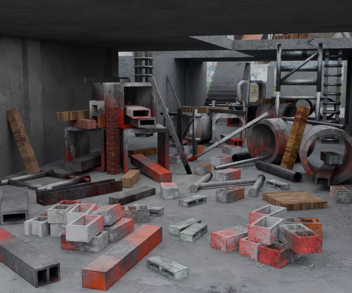 Abandoned Building Site - Environment 003 Low-poly 3D model_0