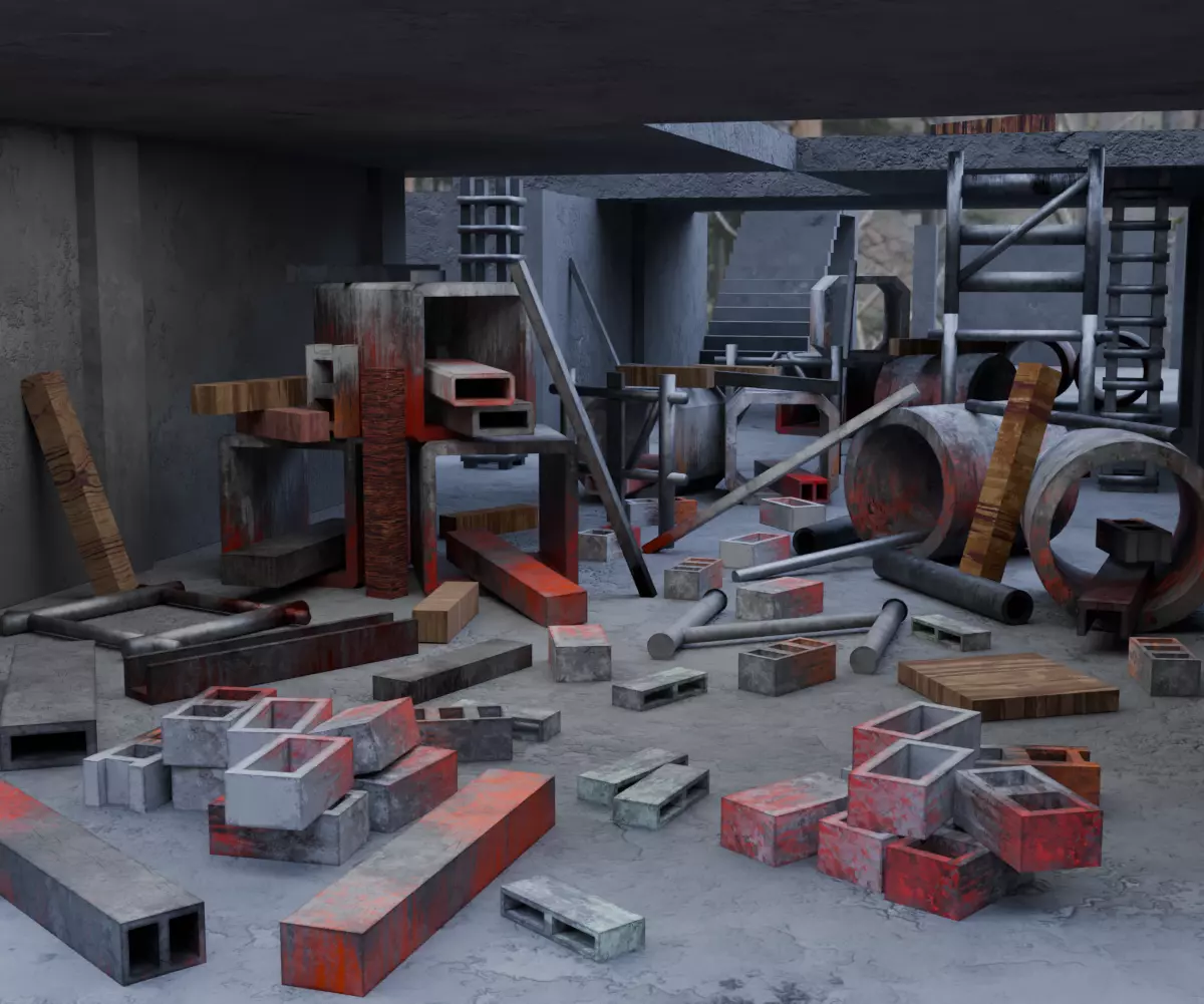 Abandoned Building Site - Environment 003 Low-poly 3D model_1