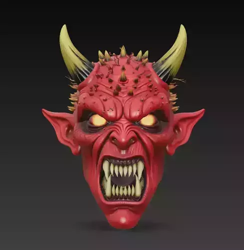Infernal Demon Head - Stylized Horror Sculpture 3D Model
