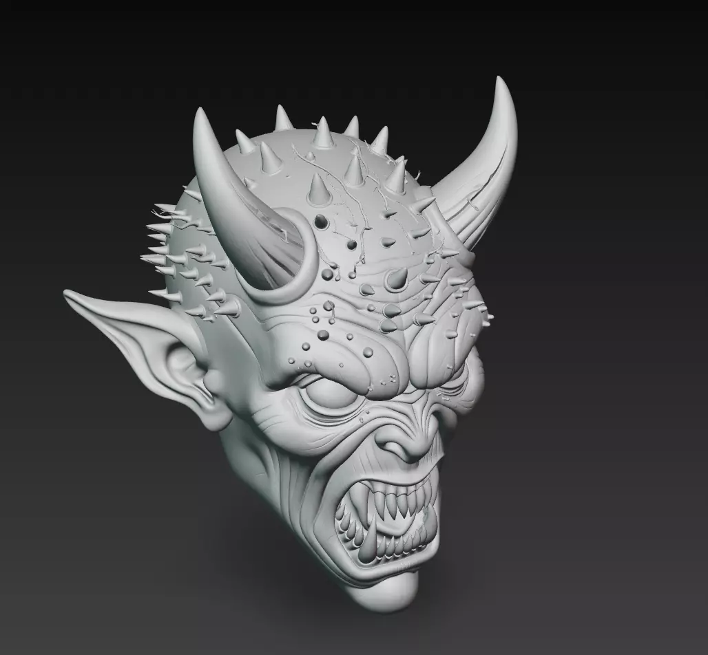 Infernal Demon Head - Stylized Horror Sculpture 3D Model 3D print model_8