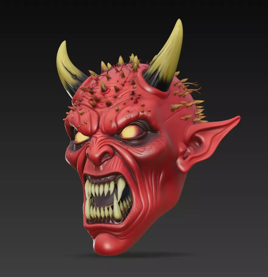 Infernal Demon Head - Stylized Horror Sculpture 3D Model 3D print model_2