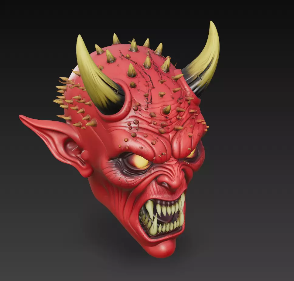 Infernal Demon Head - Stylized Horror Sculpture 3D Model 3D print model_1