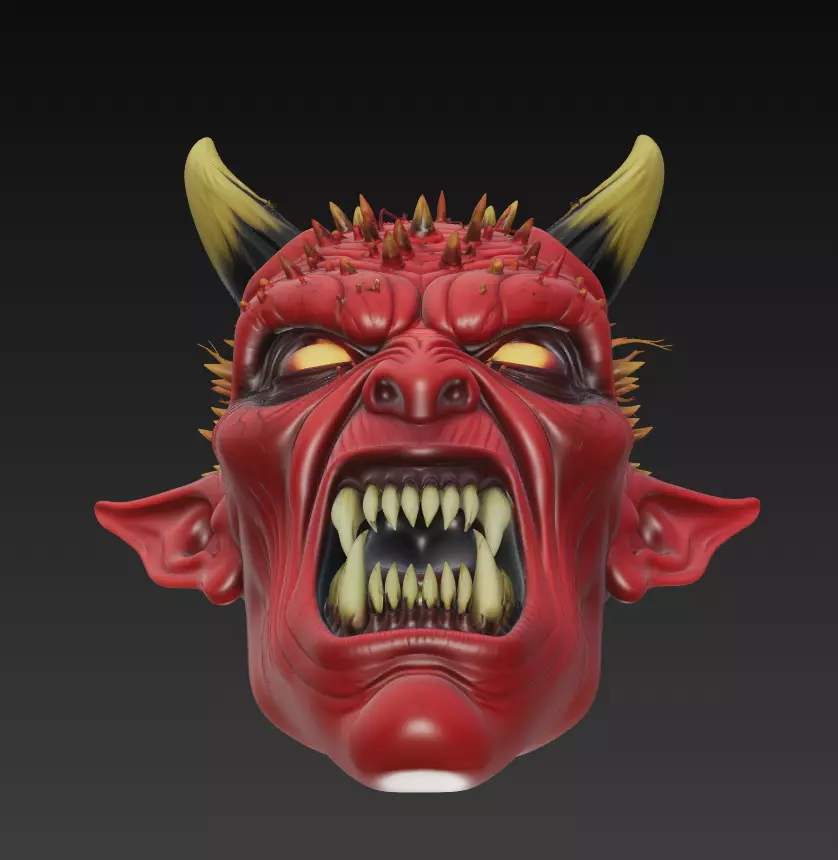 Infernal Demon Head - Stylized Horror Sculpture 3D Model 3D print model_3