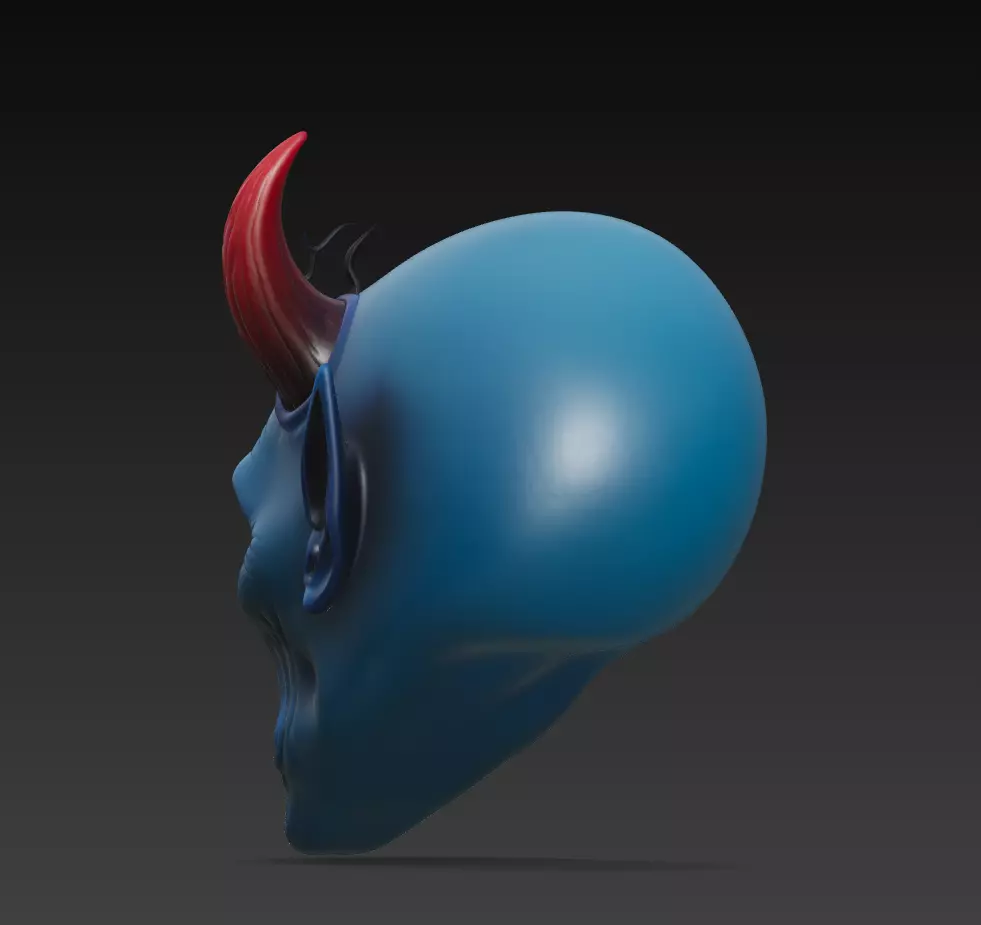 Blue Horned Demon - Stylized Fantasy Head Sculpture 3D Model 3D print model_5