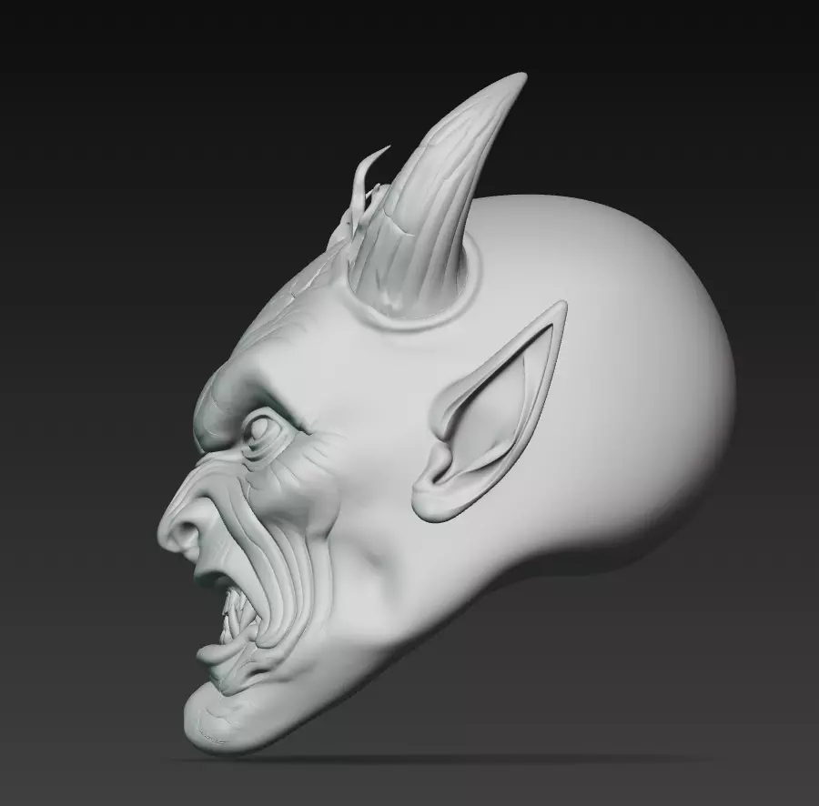 Blue Horned Demon - Stylized Fantasy Head Sculpture 3D Model 3D print model_10