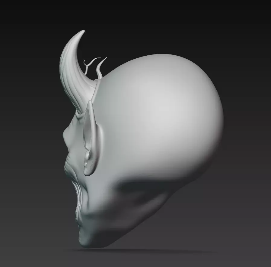 Blue Horned Demon - Stylized Fantasy Head Sculpture 3D Model 3D print model_11