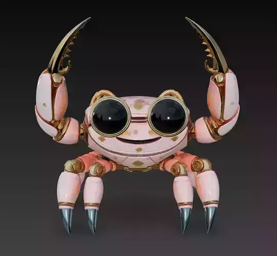 Chic Mecha Crab - Pink Gold Robotic Sculpture 3D Model