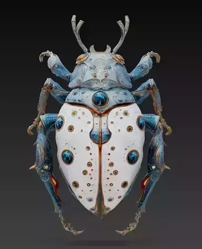 Celestial Platinum Beetle - Luxury Cyber Sculpture 3D Model