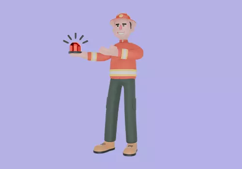 Stylized 3D Firefighter Holding Red Siren Light-Cartoon Fireman 3D model_2
