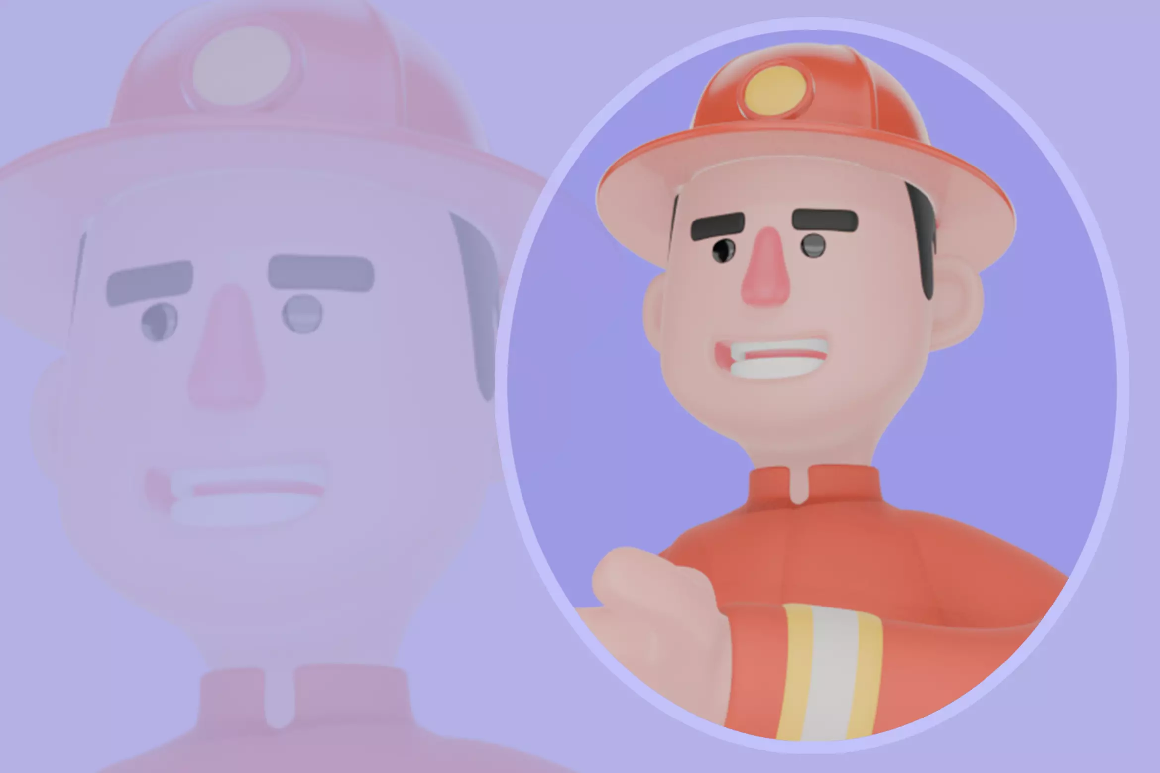 Stylized 3D Firefighter Holding Red Siren Light-Cartoon Fireman 3D model_0