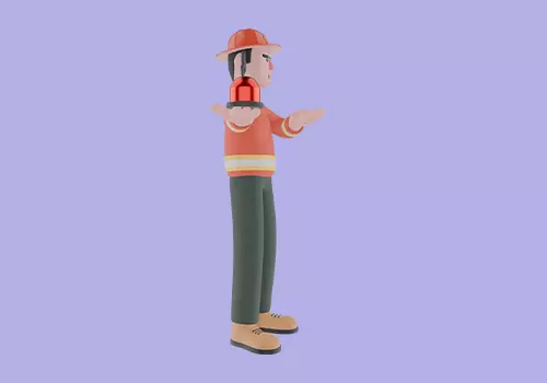 Stylized 3D Firefighter Holding Red Siren Light-Cartoon Fireman 3D model_5
