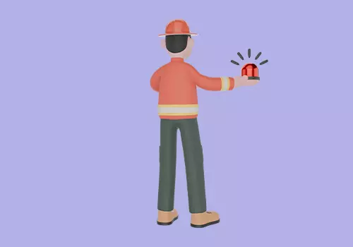 Stylized 3D Firefighter Holding Red Siren Light-Cartoon Fireman 3D model_4