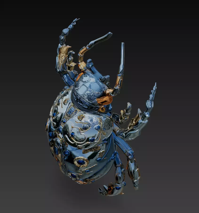 Cyber Jewel Beetle - Futuristic Metallic Insect 3D Model 3D print model_3