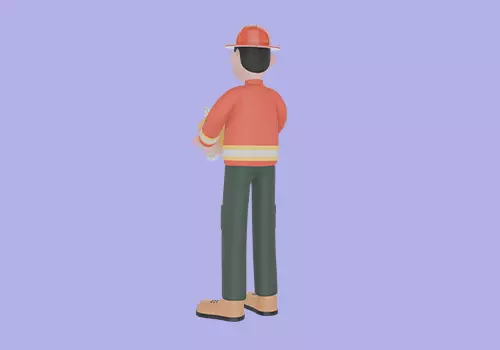 Stylized 3D Firefighter Holding Yellow Hose - Cartoon Fireman 3D model_4