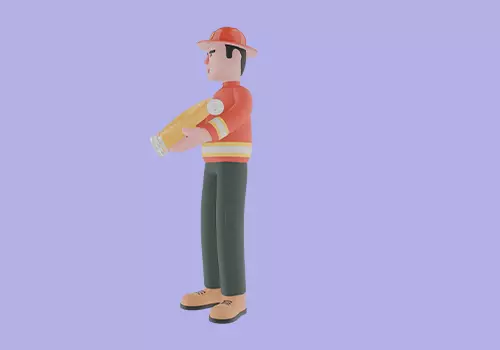 Stylized 3D Firefighter Holding Yellow Hose - Cartoon Fireman 3D model_3