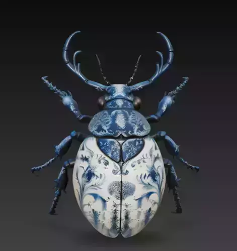 Royal Porcelain Beetle - Blue Decorative Sculpture 3D Model