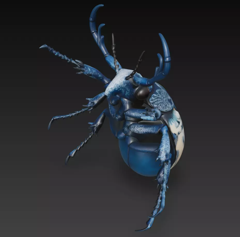 Royal Porcelain Beetle - Blue Decorative Sculpture 3D Model 3D print model_3
