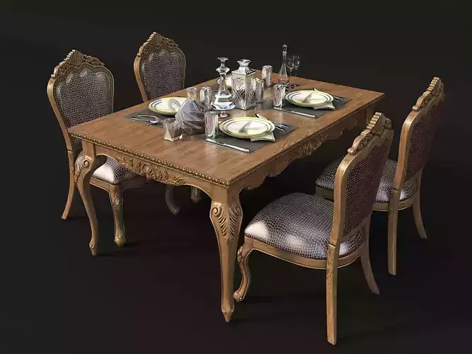 Classic European style Dining Table and Chairs 9