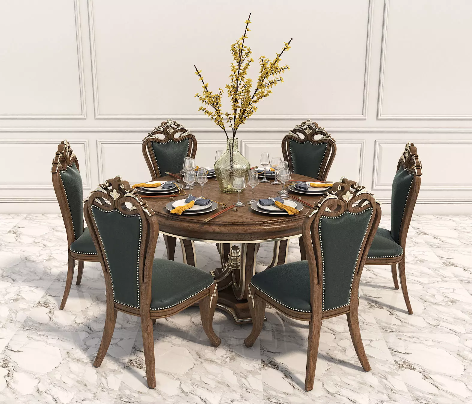 Classic European style Dining Table and Chairs 10 3D model_0