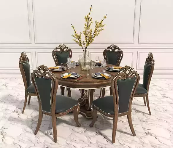 Classic European style Dining Table and Chairs 10