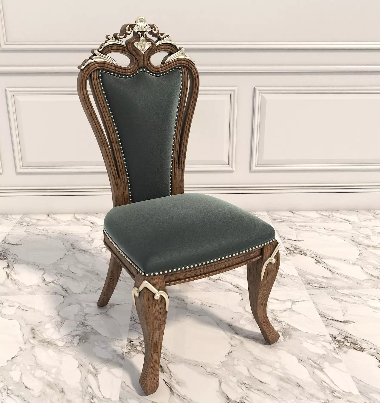 Classic European style Dining Table and Chairs 10 3D model_5