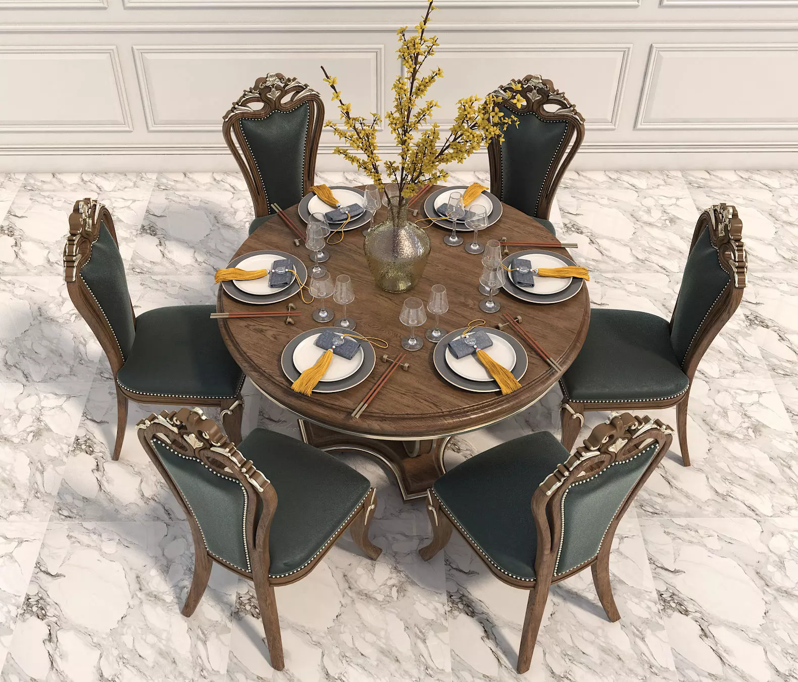 Classic European style Dining Table and Chairs 10 3D model_1
