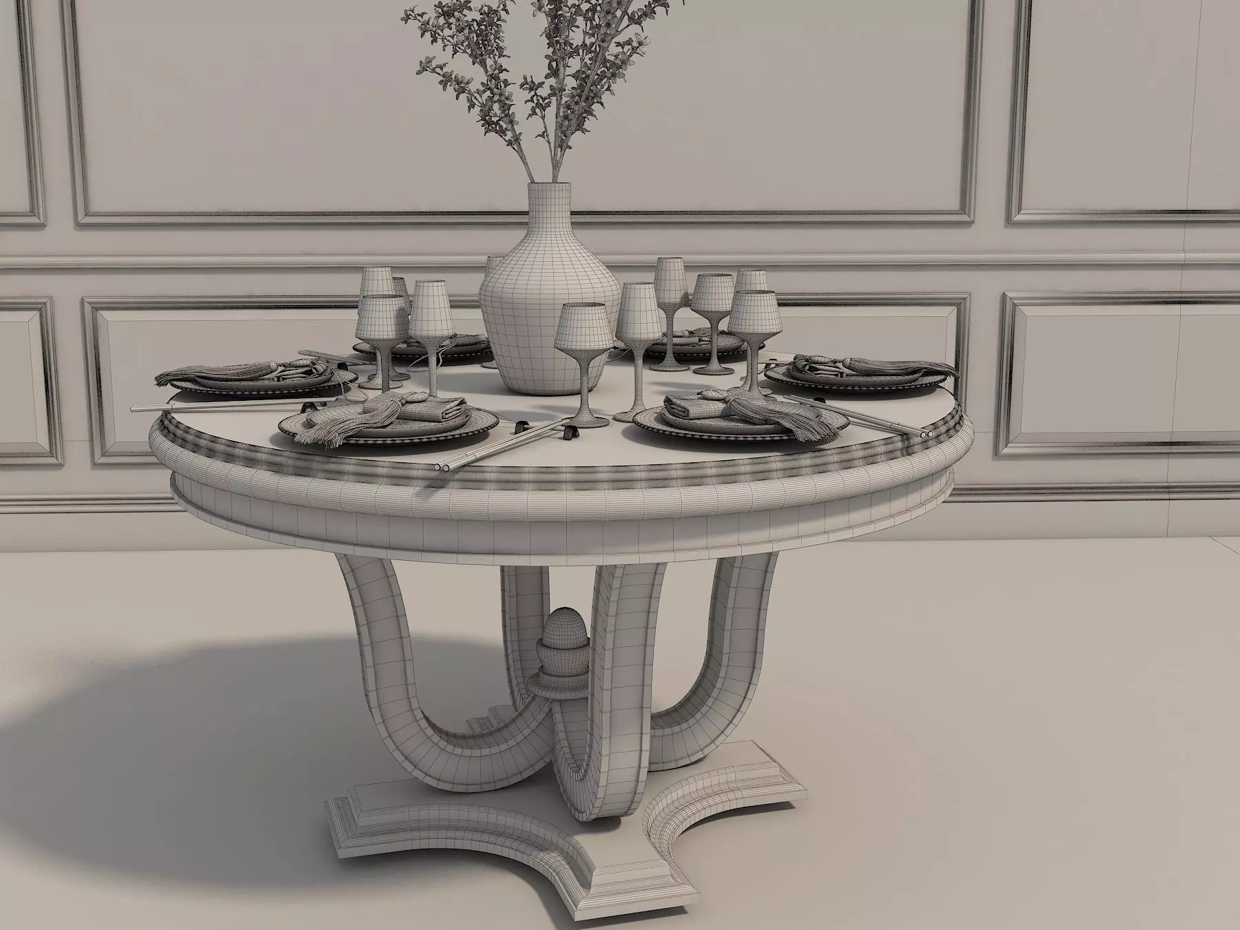 Classic European style Dining Table and Chairs 10 3D model_11