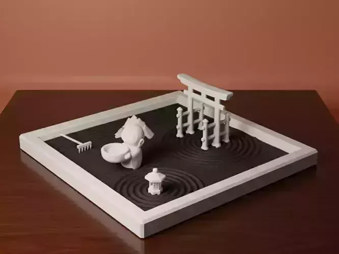 Mini Japanese Zen Garden with Torii Gate and Kokeshi Figure