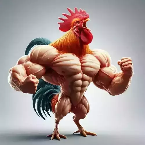 Muscular Rooster 3D Model Flexing Pose Vibrant Feathers Low-poly 3D model