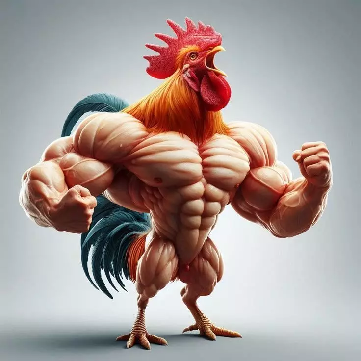 Muscular Rooster 3D Model Flexing Pose Vibrant Feathers Low-poly 3D model_0