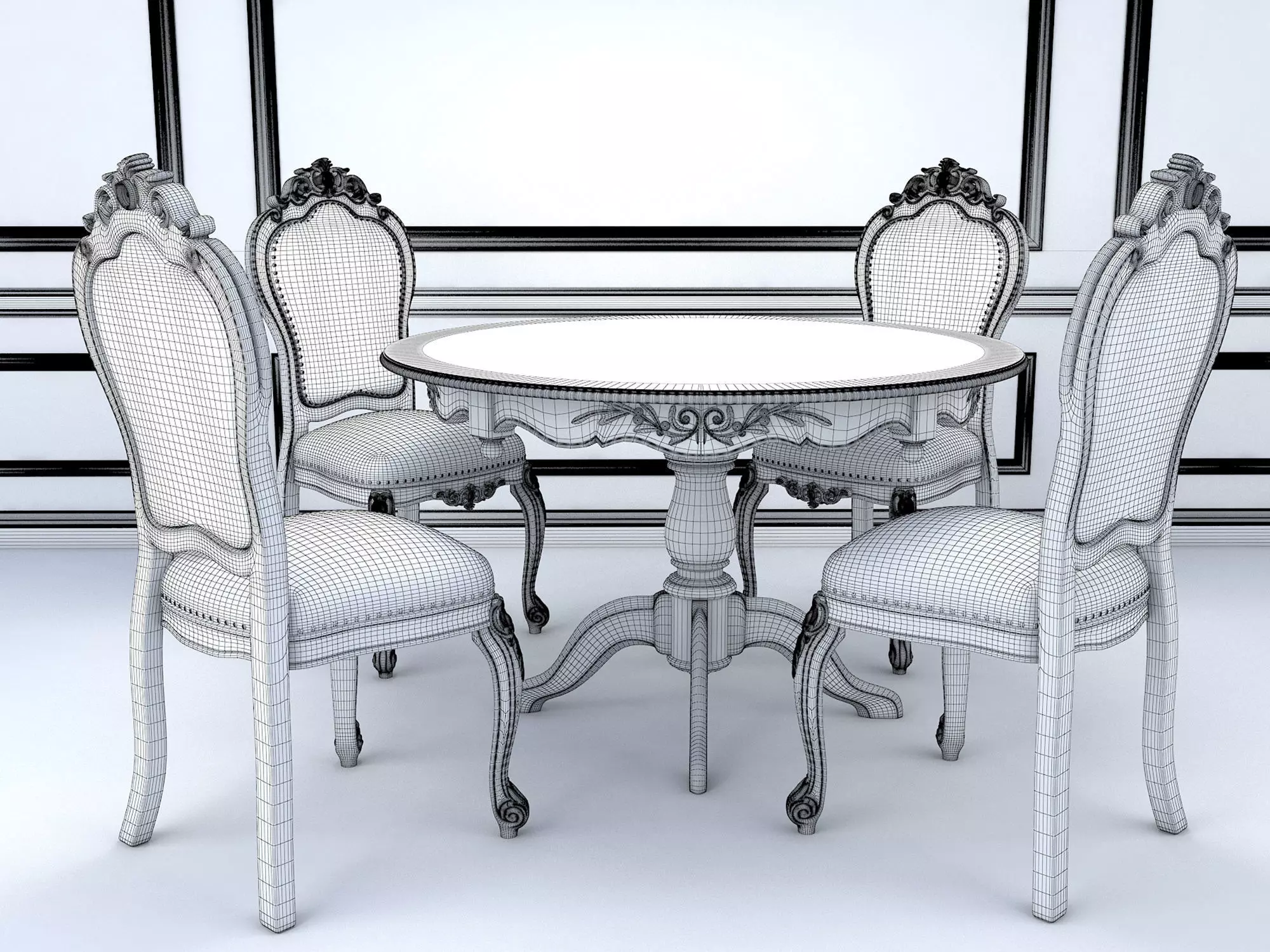 Classic European style Dining Table and Chairs 11 3D model_6