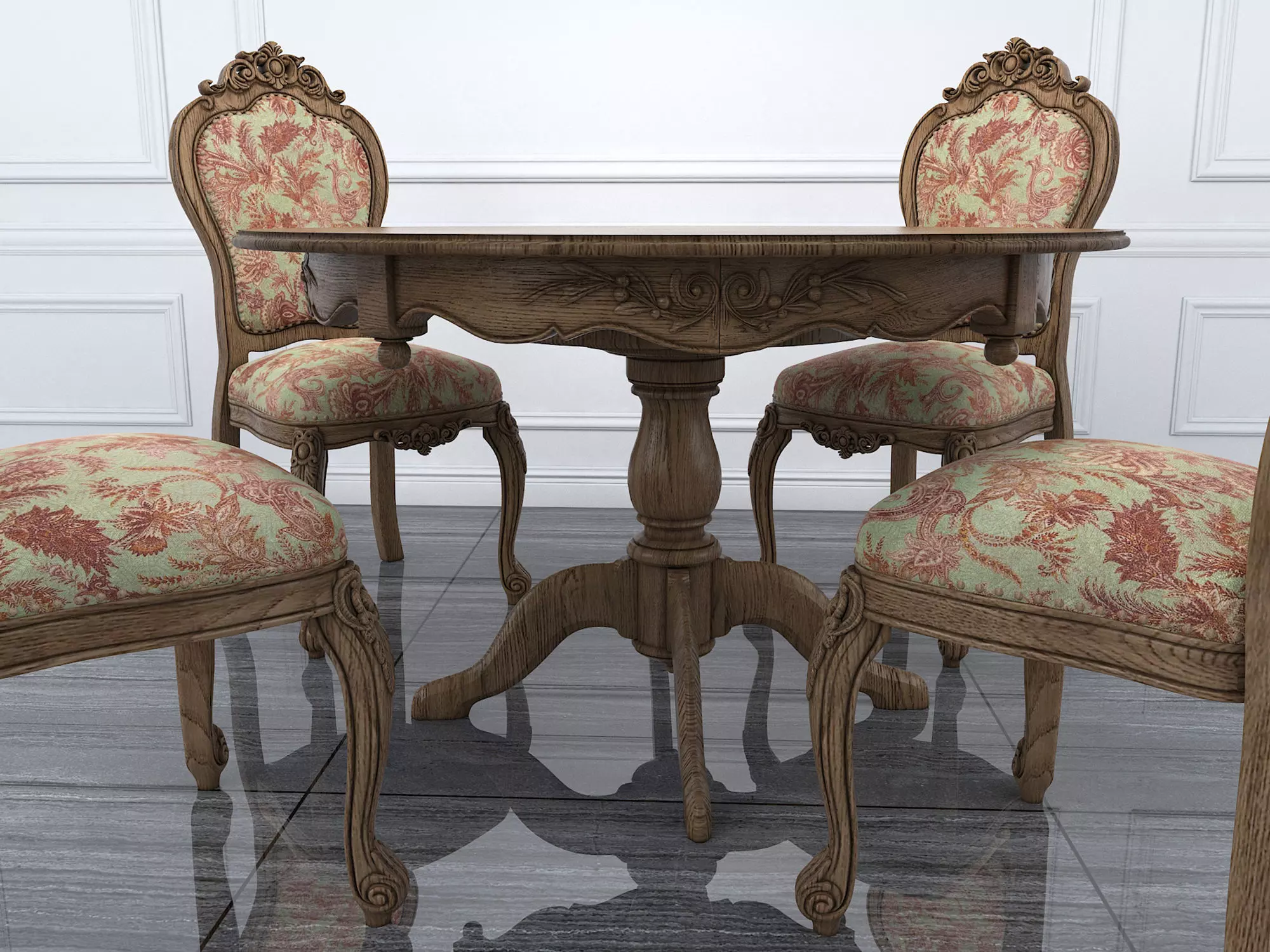 Classic European style Dining Table and Chairs 11 3D model_1