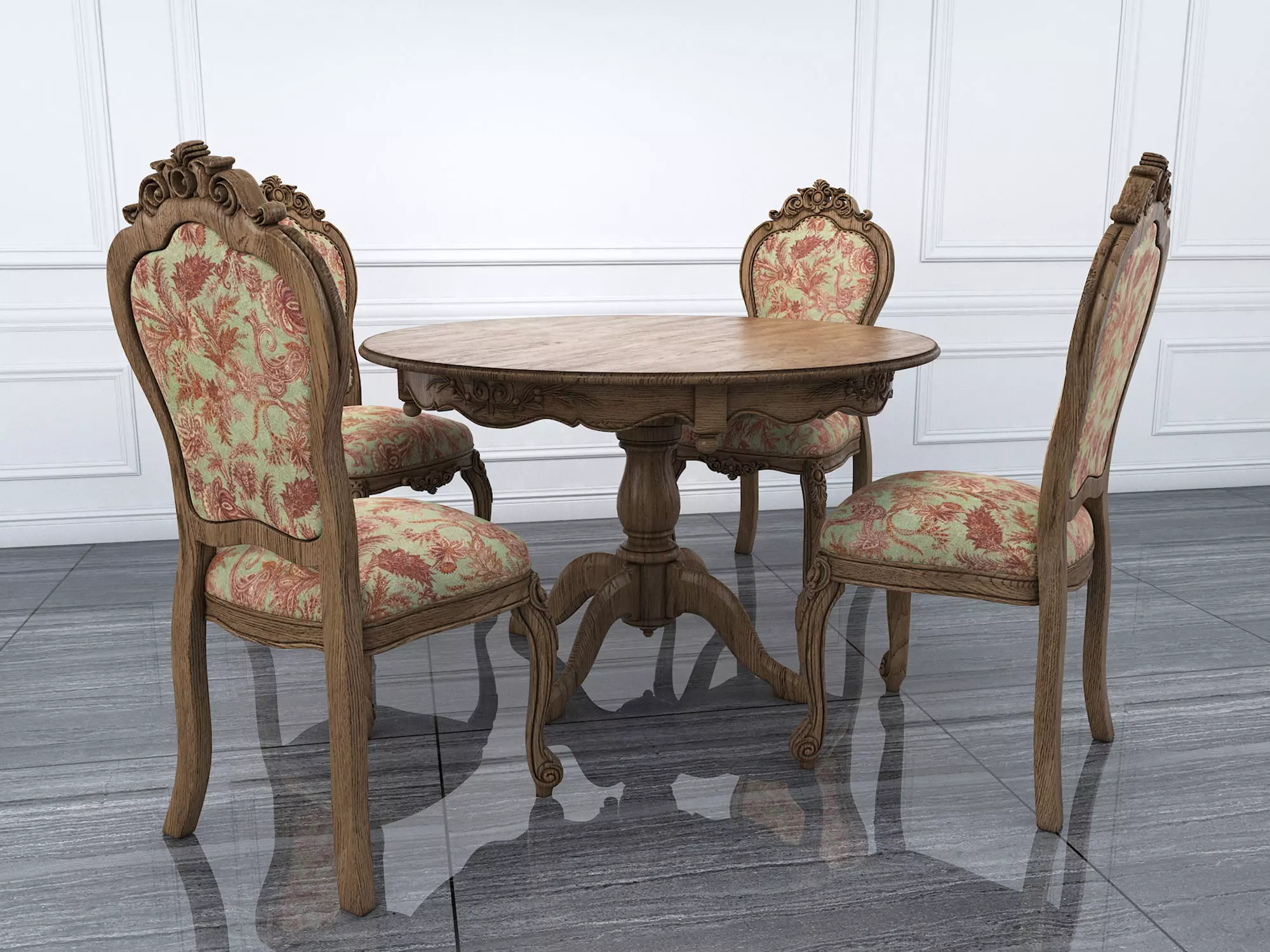 Classic European style Dining Table and Chairs 11 3D model_3