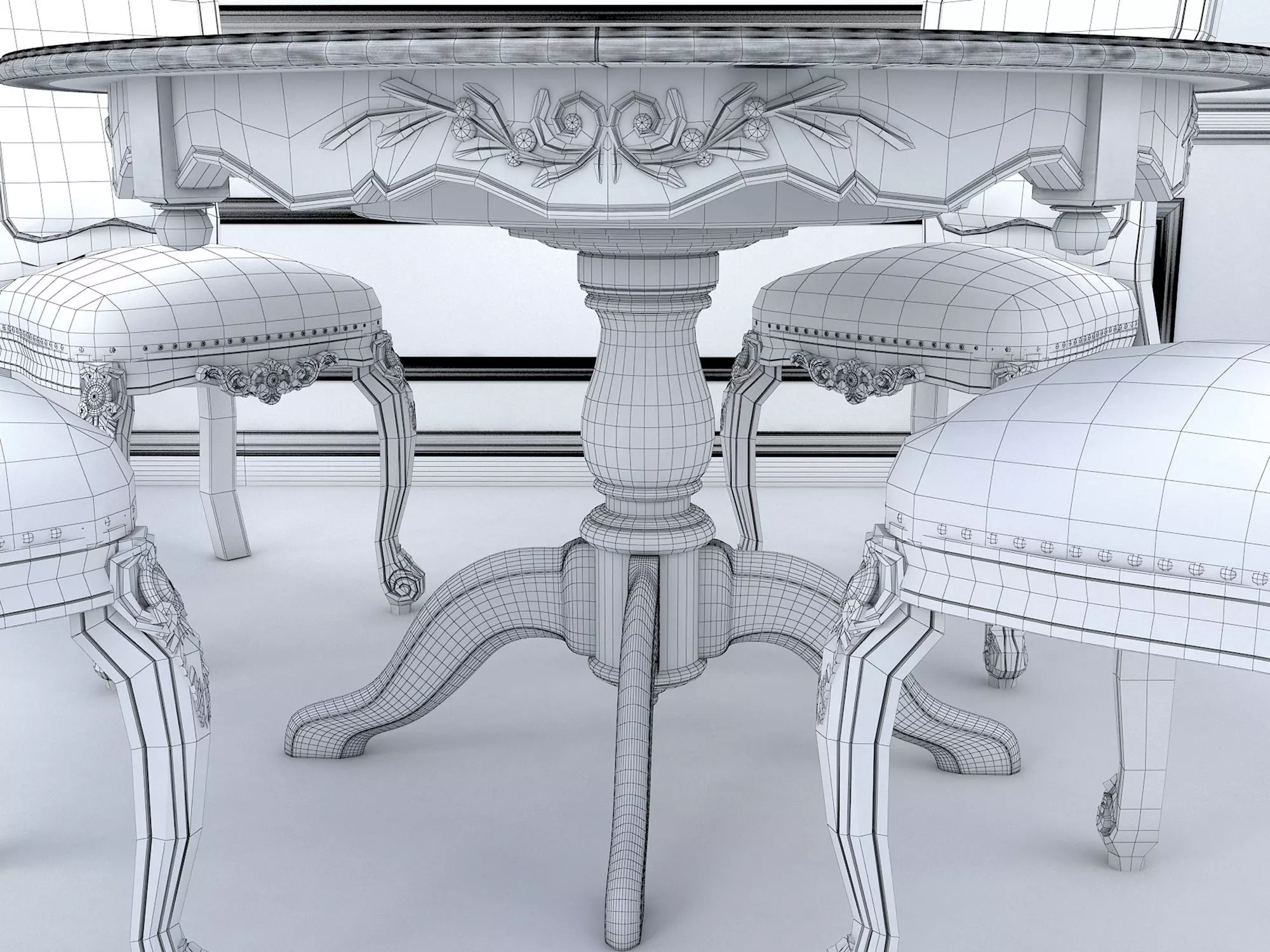 Classic European style Dining Table and Chairs 11 3D model_10