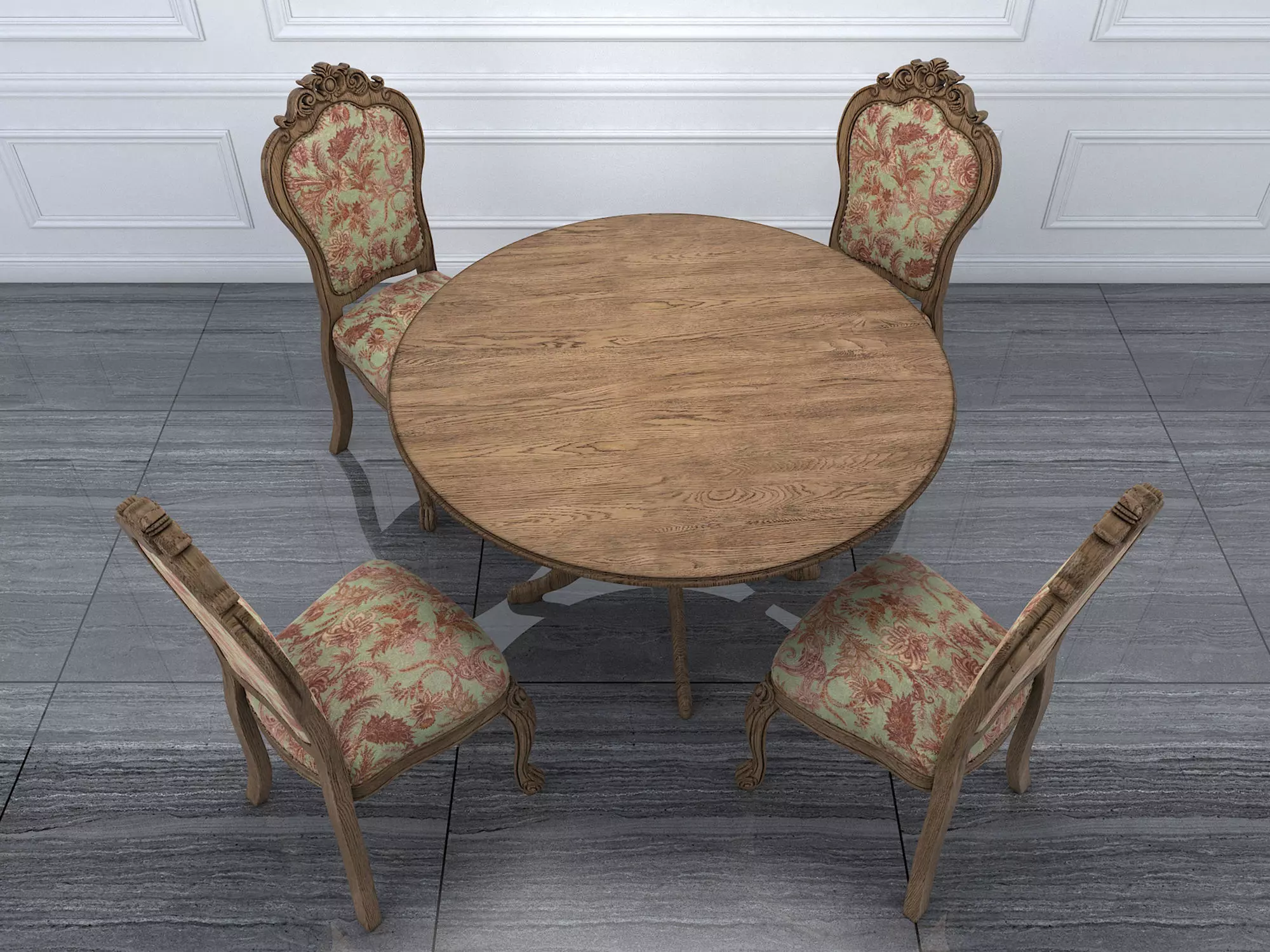 Classic European style Dining Table and Chairs 11 3D model_2
