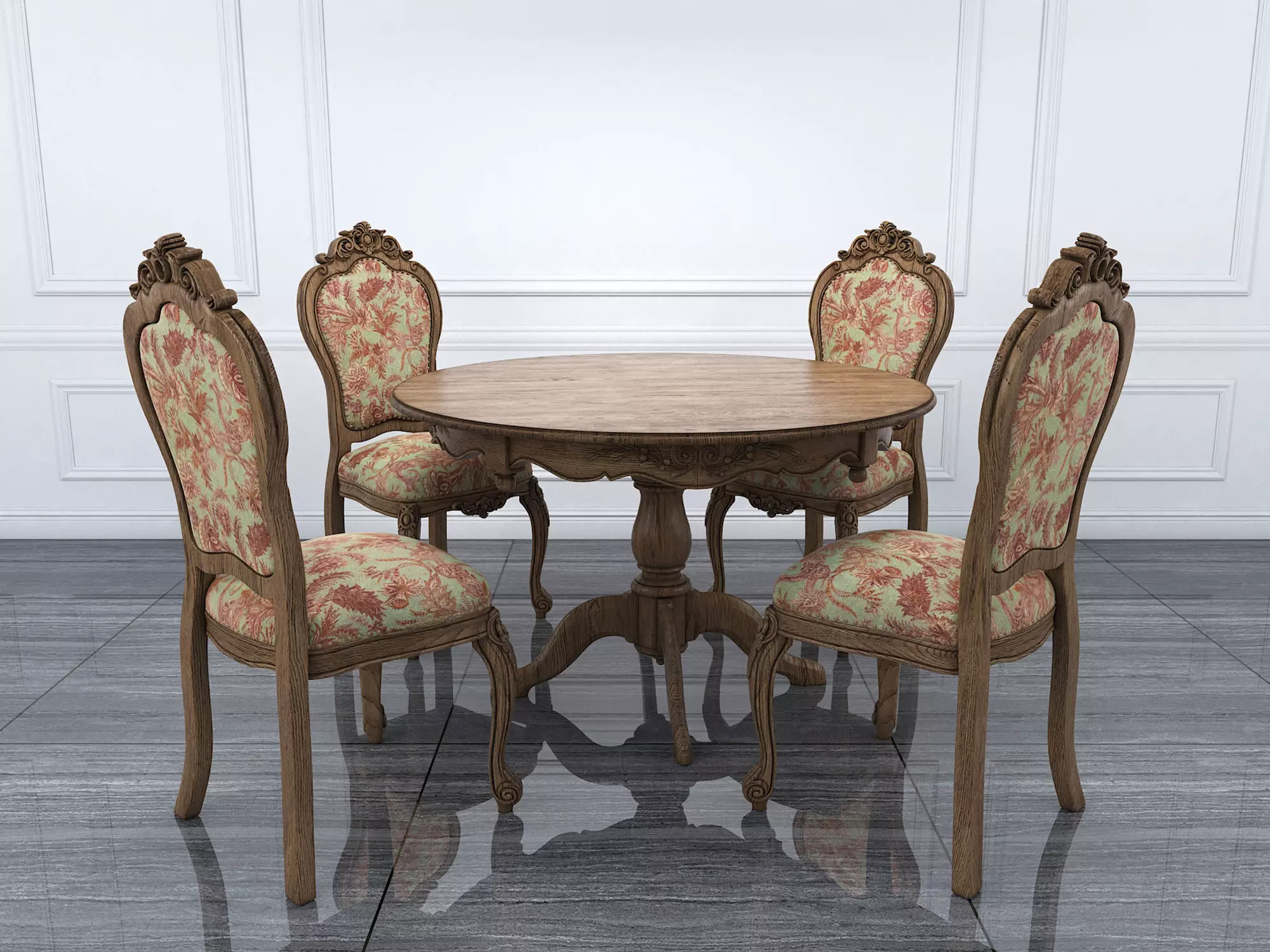Classic European style Dining Table and Chairs 11 3D model_0