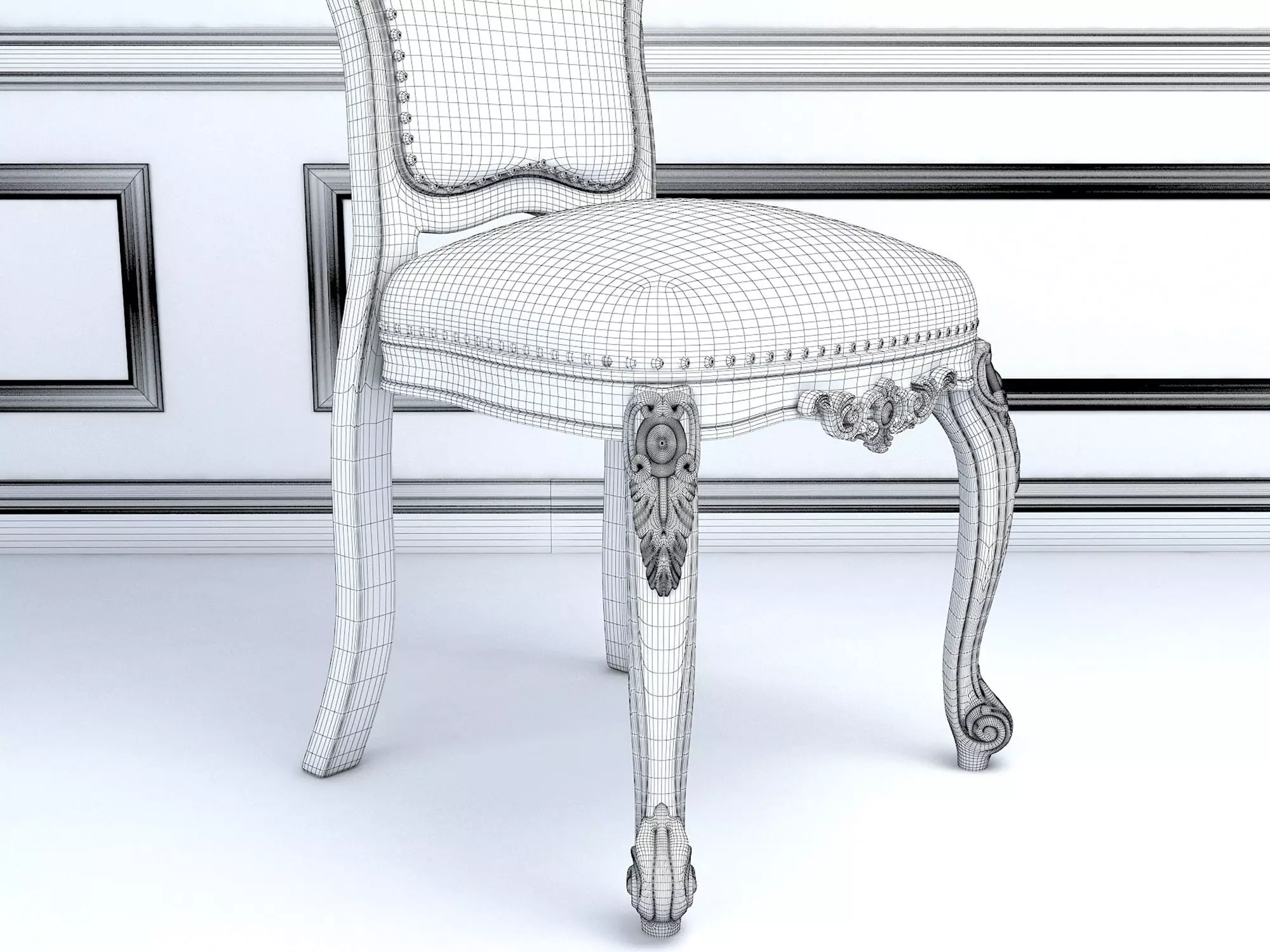 Classic European style Dining Table and Chairs 11 3D model_7