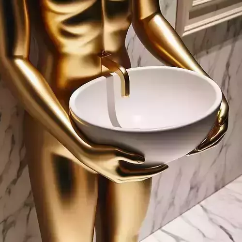 Luxury Golden Statue 3D Model Bathroom Bowl Sculptural Design Low-poly 3D model