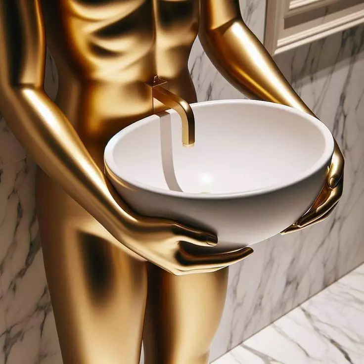 Luxury Golden Statue 3D Model Bathroom Bowl Sculptural Design Low-poly 3D model_0
