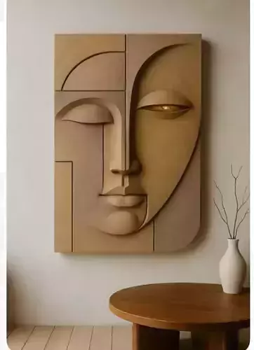 Abstract Face Bas Relief 3D Model for CNC