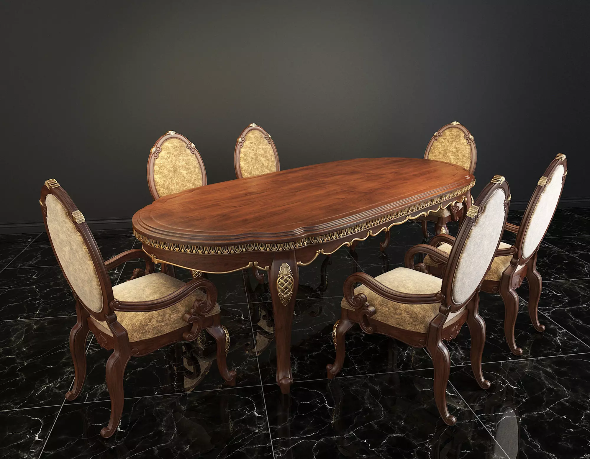 Classic European style Dining Table and Chairs 12 3D model_0