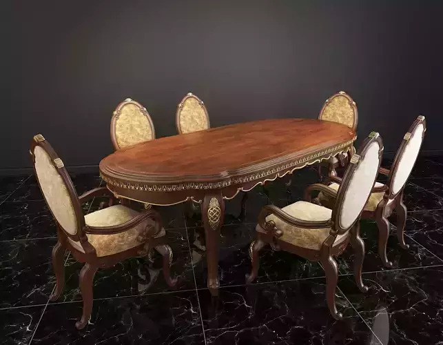 Classic European style Dining Table and Chairs 12