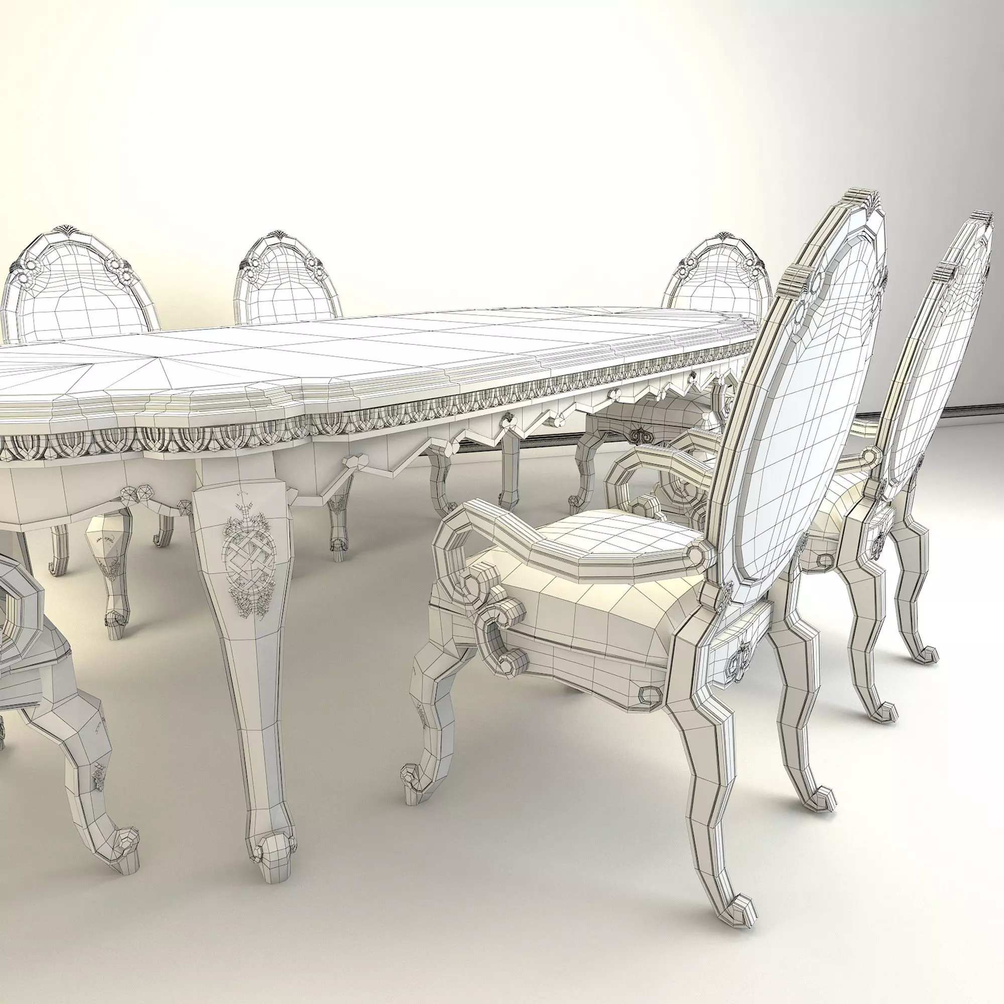 Classic European style Dining Table and Chairs 12 3D model_7