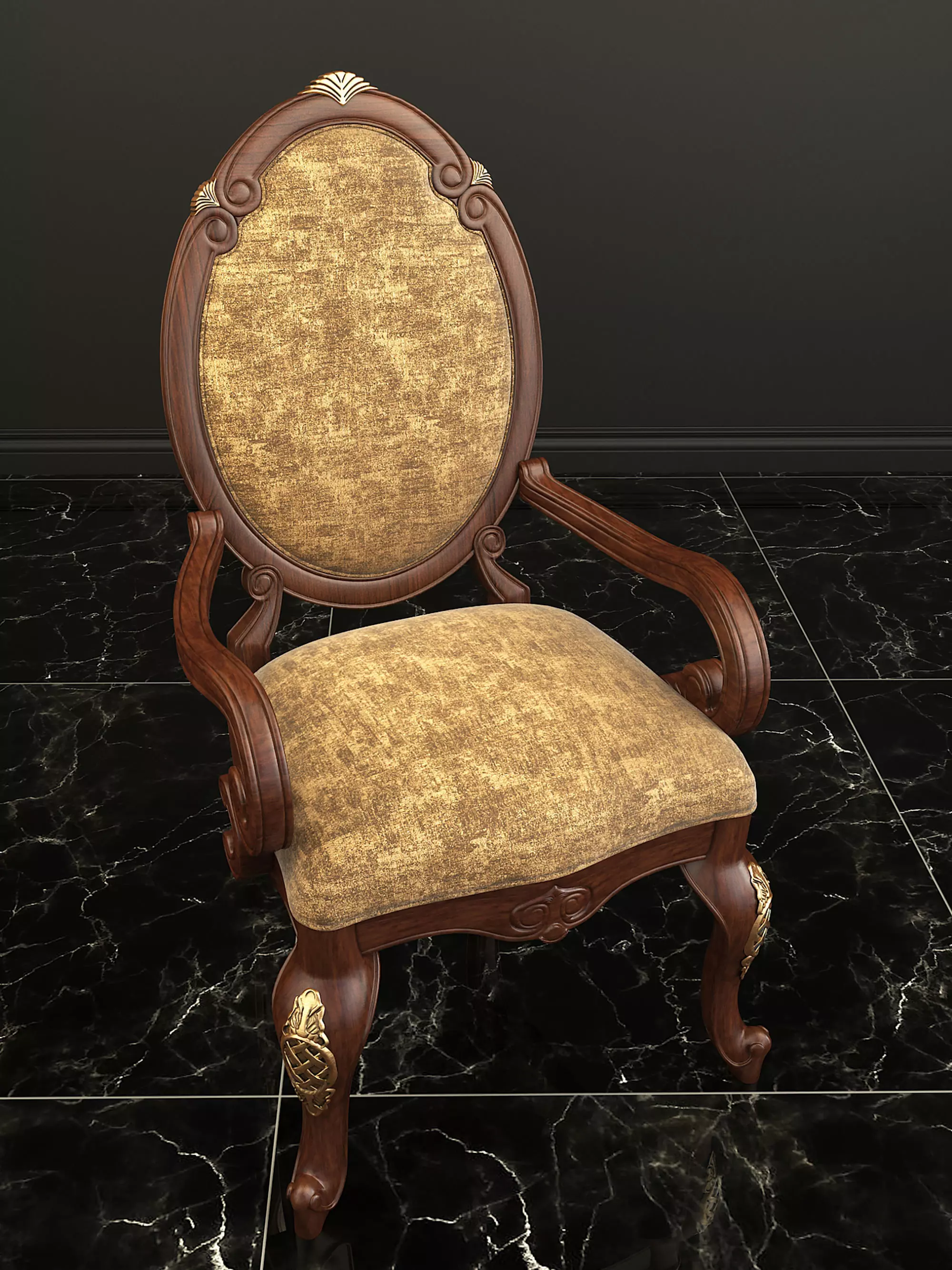 Classic European style Dining Table and Chairs 12 3D model_6