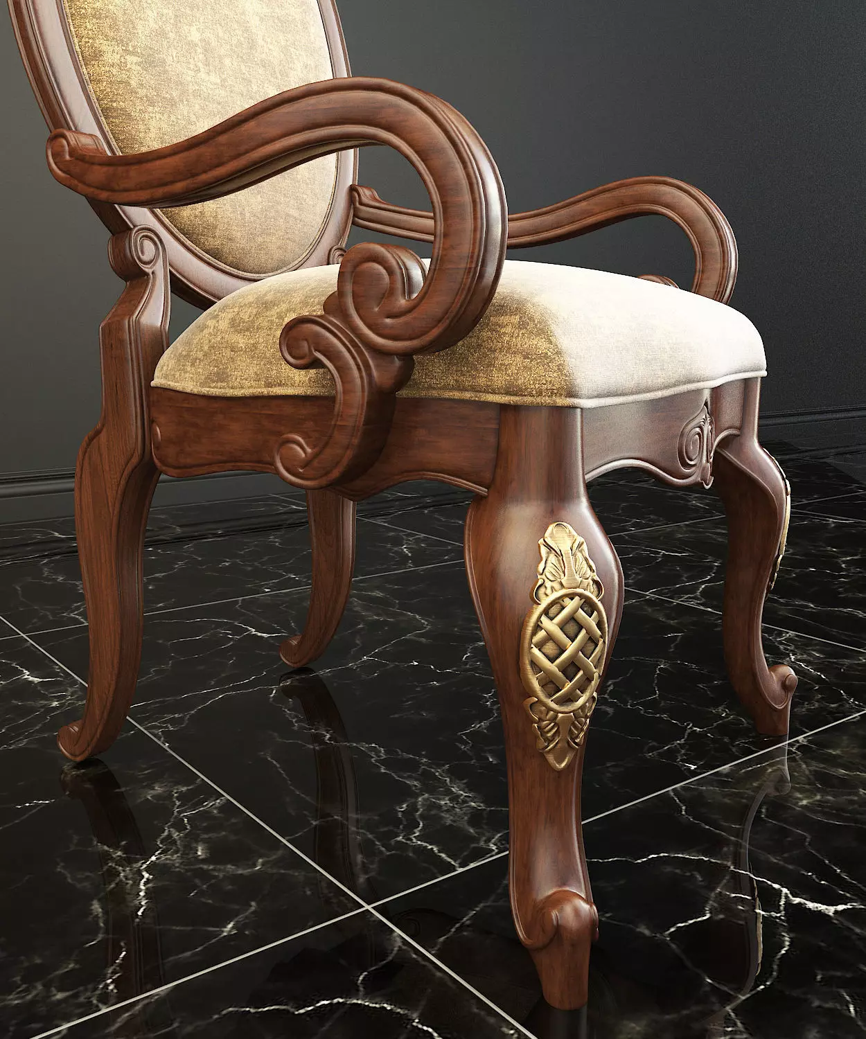 Classic European style Dining Table and Chairs 12 3D model_5