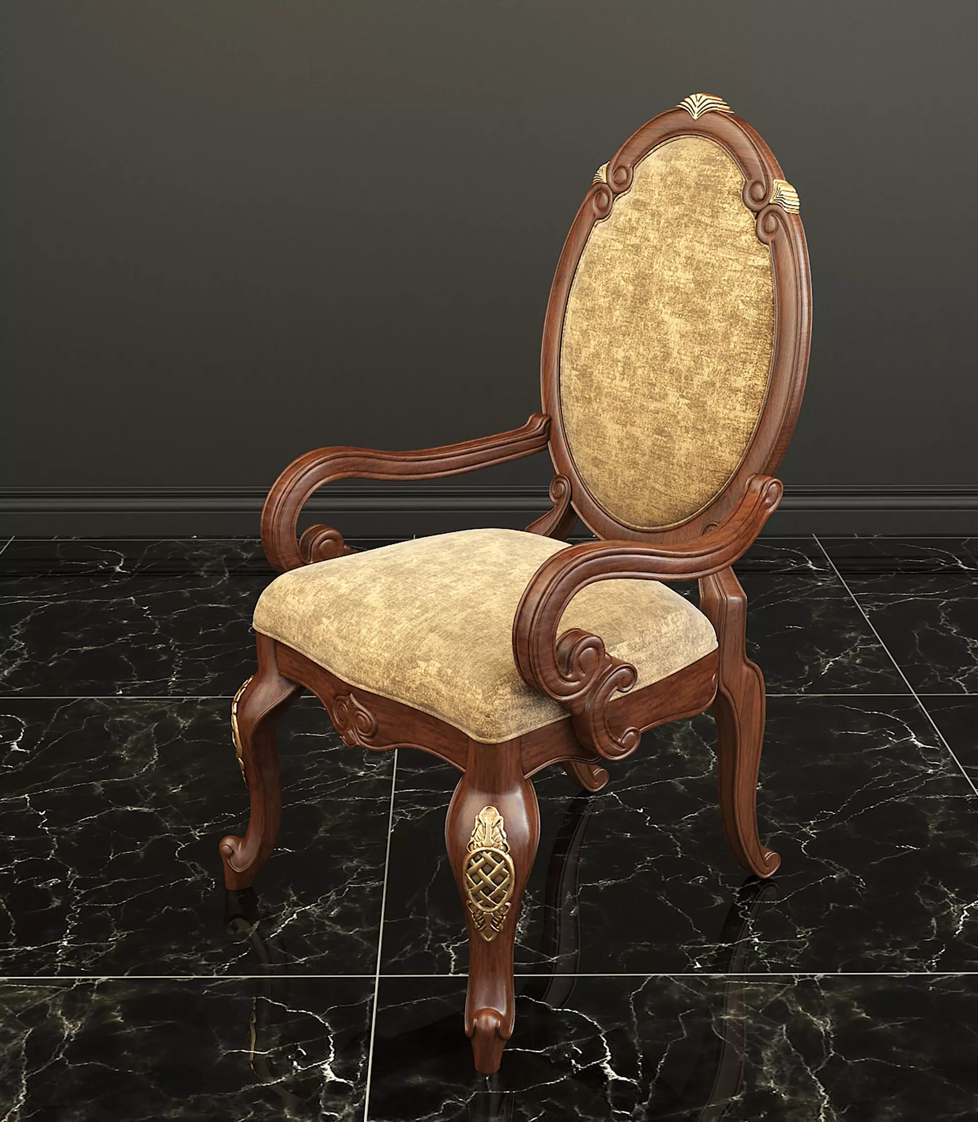 Classic European style Dining Table and Chairs 12 3D model_3