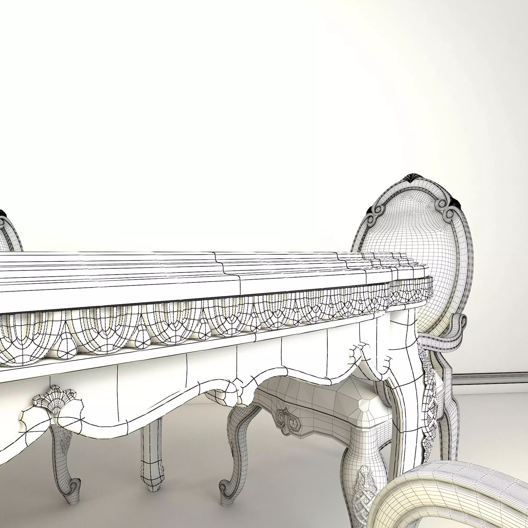 Classic European style Dining Table and Chairs 12 3D model_8