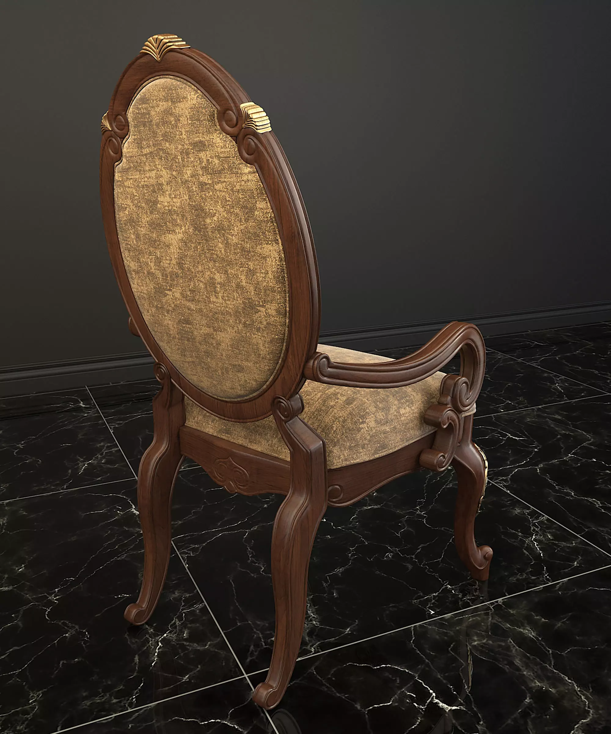 Classic European style Dining Table and Chairs 12 3D model_4
