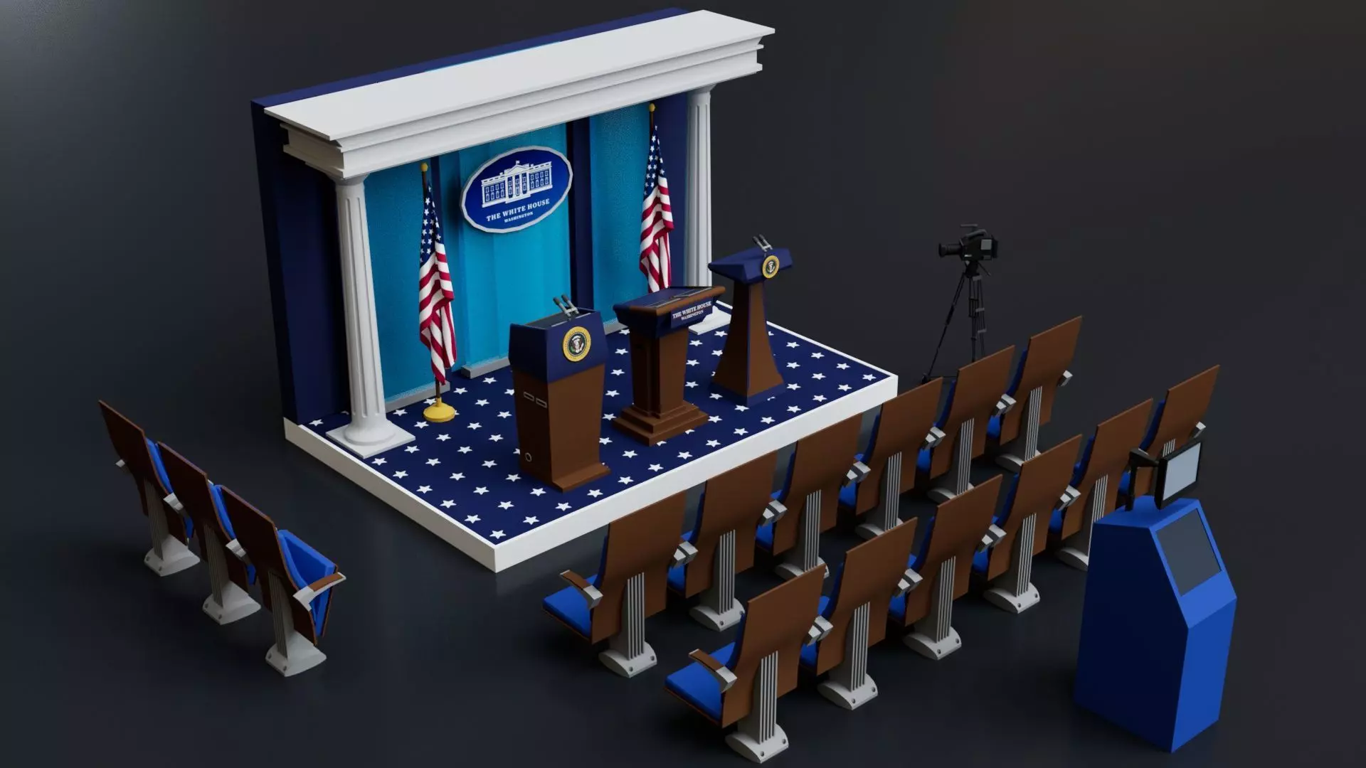 White House Briefing Room Lecterns Low-poly 3D model